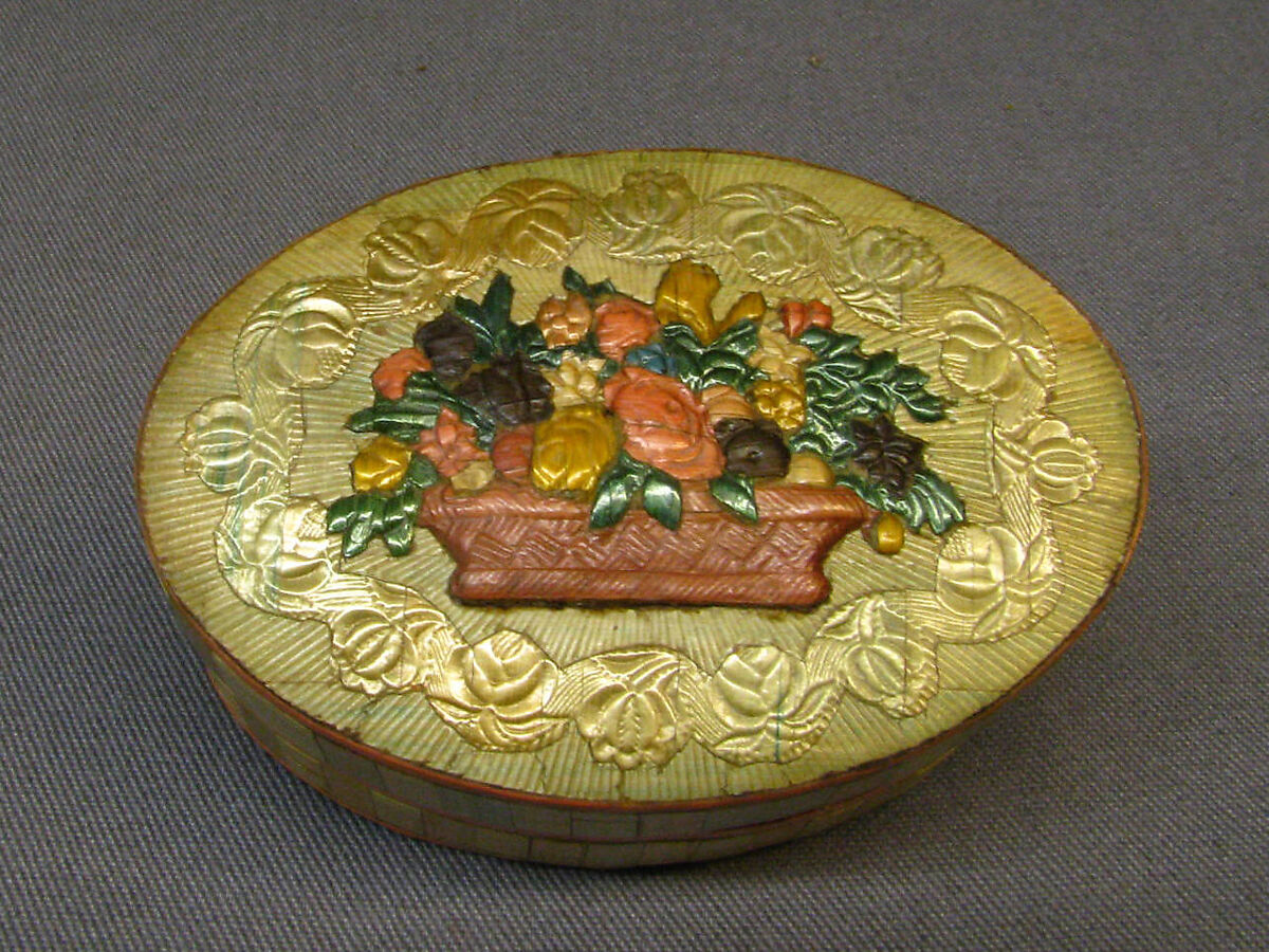 Toilet box, Profile head of Napoleon after an original by Jean-Pierre Droz (French, La Chaux-de-Fonds, Neuchâtel 1746–1823 Paris), Straw on wood, gilt bronze, French