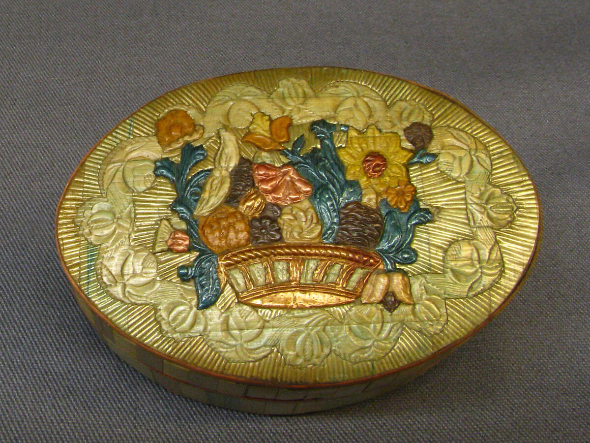 Toilet box, Profile head of Napoleon after an original by Jean-Pierre Droz (French, La Chaux-de-Fonds, Neuchâtel 1746–1823 Paris), Straw on wood, gilt bronze, French