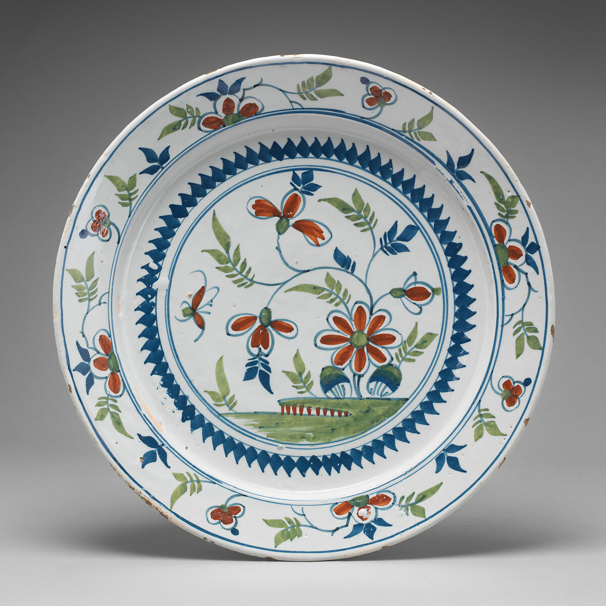 Dish, Tin-glazed earthenware, British, Bristol 