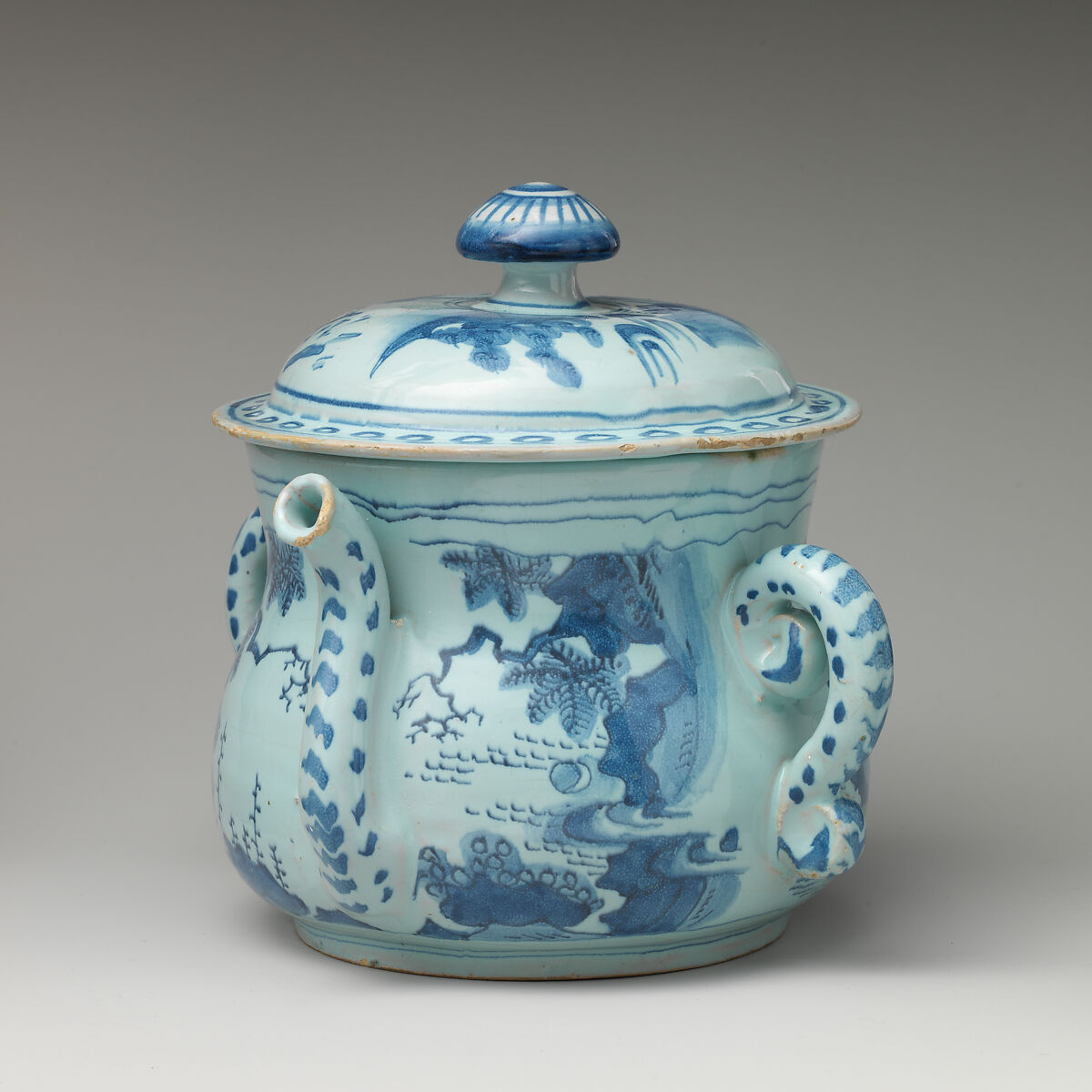 Posset pot with cover, Tin-glazed earthenware (delftware), British, Bristol 