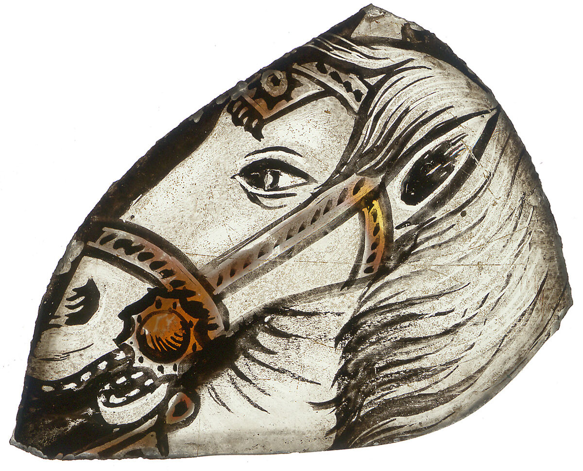 Head of a horse, Colorless glass, silver stain, and vitreous paint, French or Flemish 