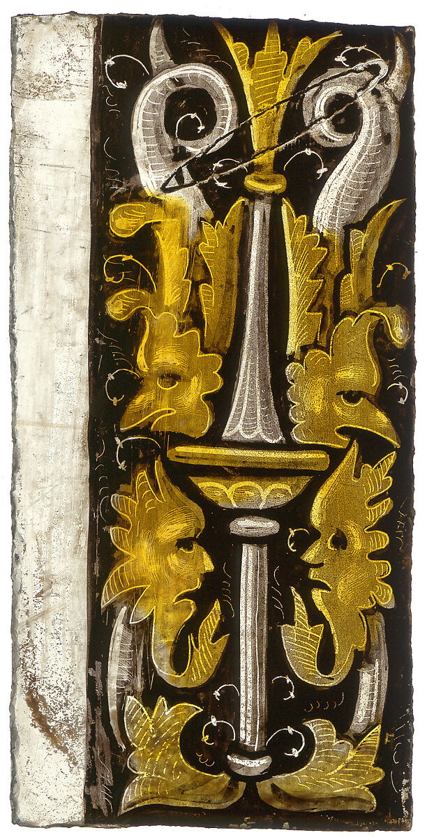 Border fragment, Colorless glass, silver stain, and vitreous paint, Flemish or German 