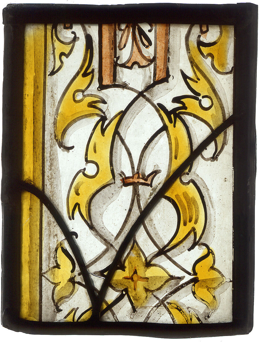 Border fragment, Colorless glass, silver stain, and vitreous paint, lead, possibly French 
