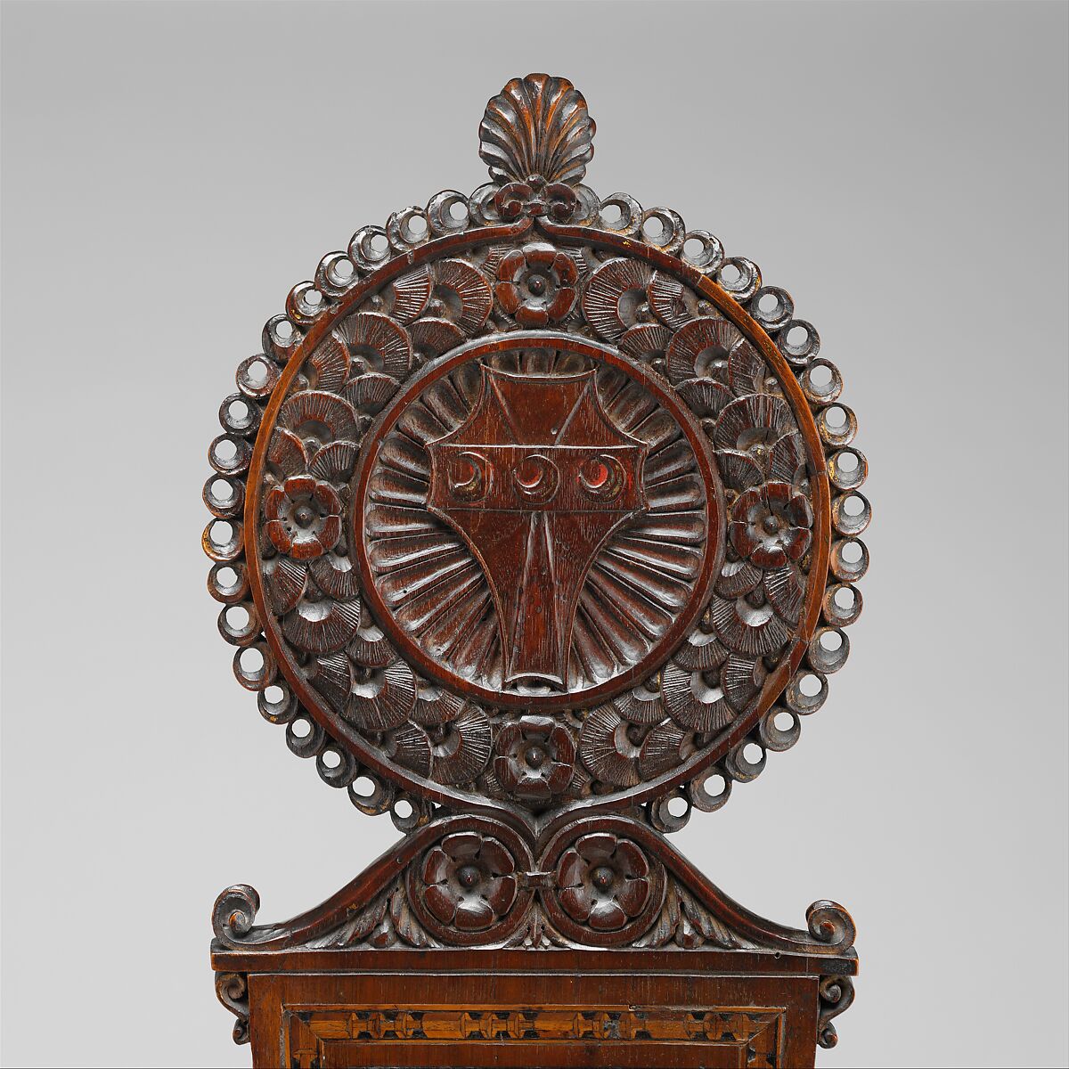 Chair (Sgabello), Attributed to the Workshop of Giuliano da Maiano (1432–1490) and Benedetto da Maiano (1442–1497), Walnut, maple, ebony; ebonized wood, and fruitwood; traces of gilding and red paint, Italian, Florence
