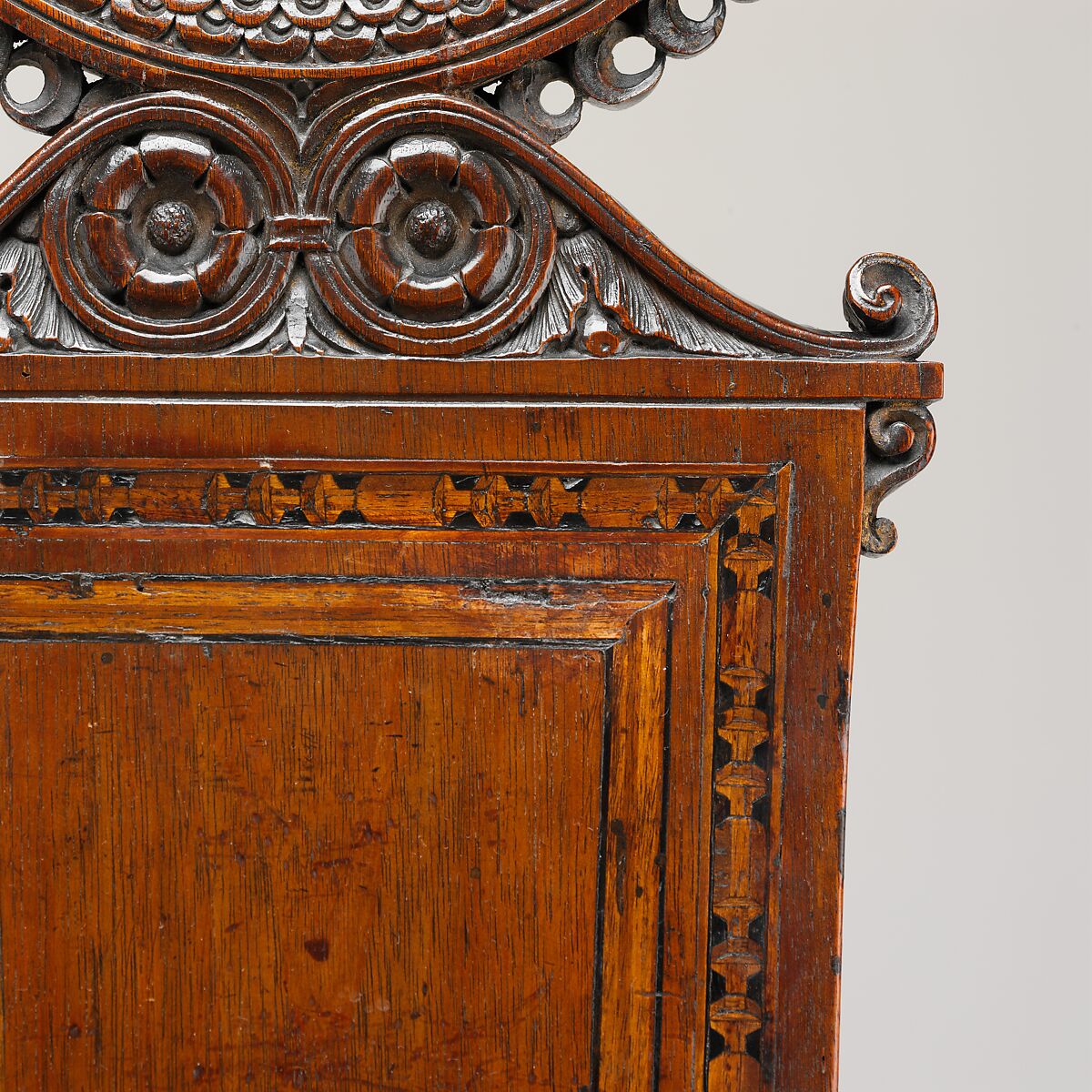 Chair (Sgabello), Attributed to the Workshop of Giuliano da Maiano (1432–1490) and Benedetto da Maiano (1442–1497), Walnut, maple, ebony; ebonized wood, and fruitwood; traces of gilding and red paint, Italian, Florence