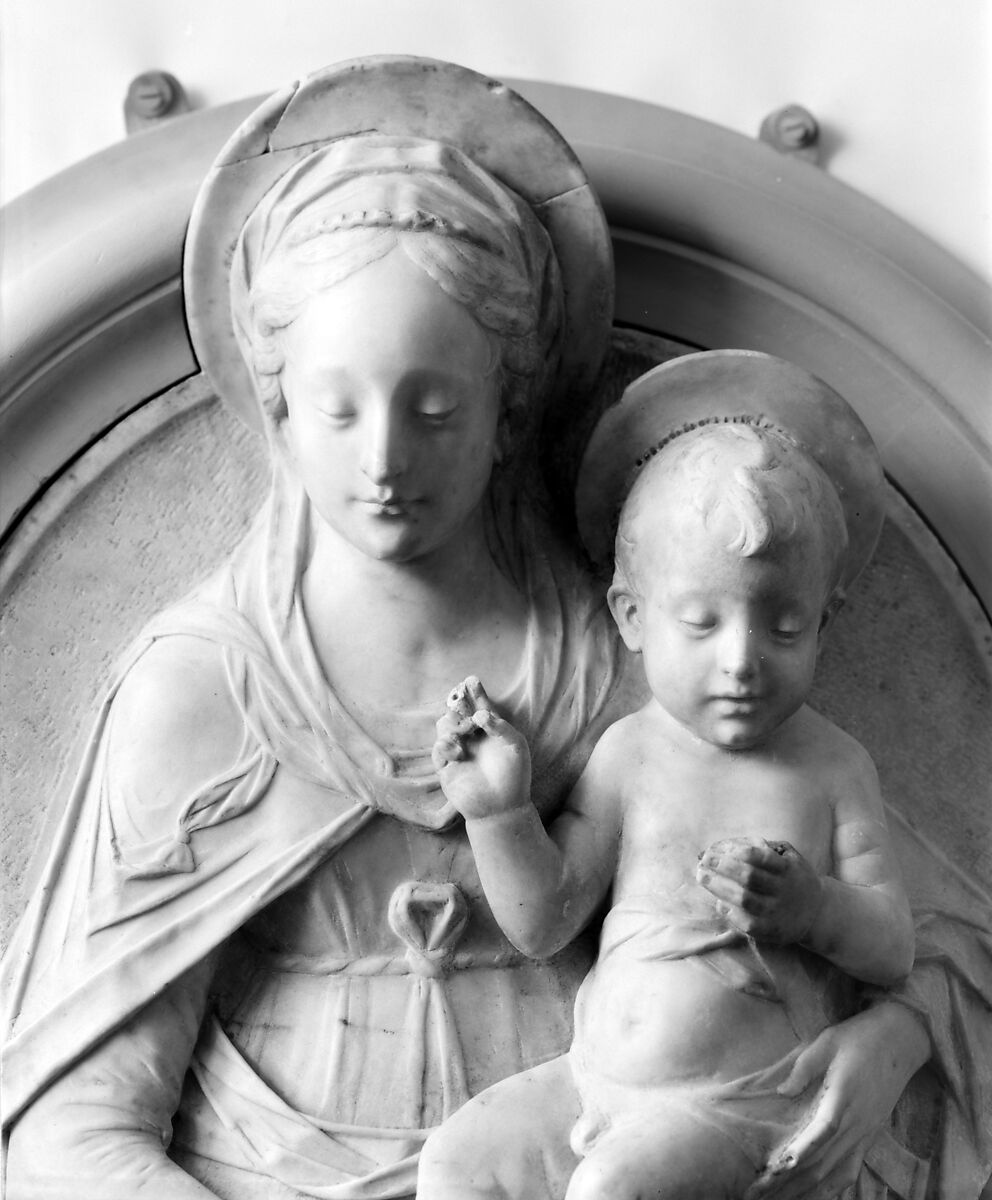 Virgin and Child, Imitator of Mino da Fiesole (Mino di Giovanni) (Italian, Papiano or Montemignaio 1429–1484 Florence), Marble, Italian, Florence