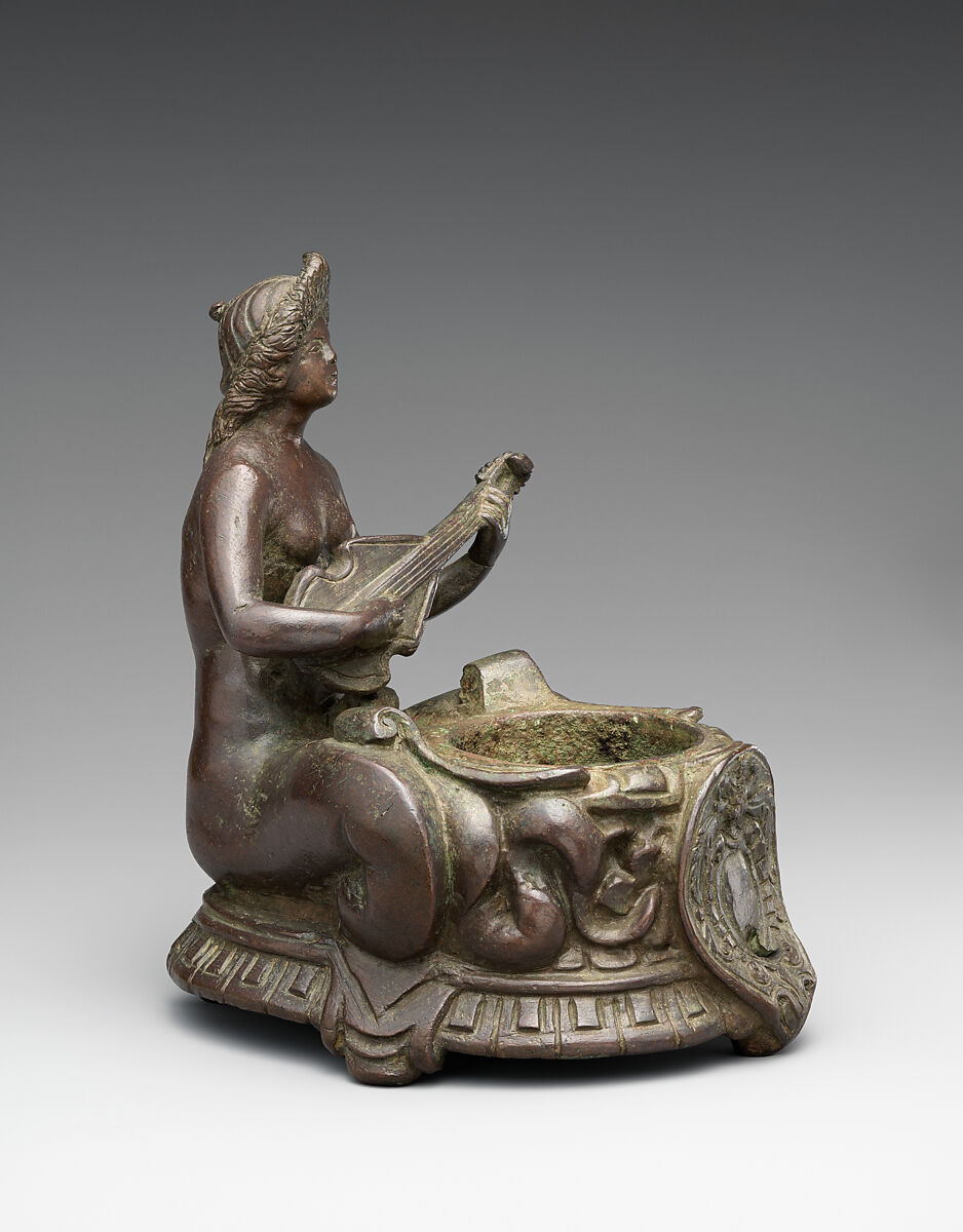 Mermaid playing a lute, Bronze, Italian, possibly Venice 