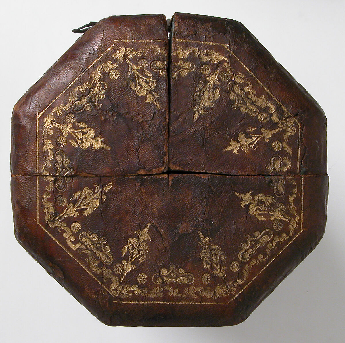 Case, Brown leather with gold tooled decoration, French