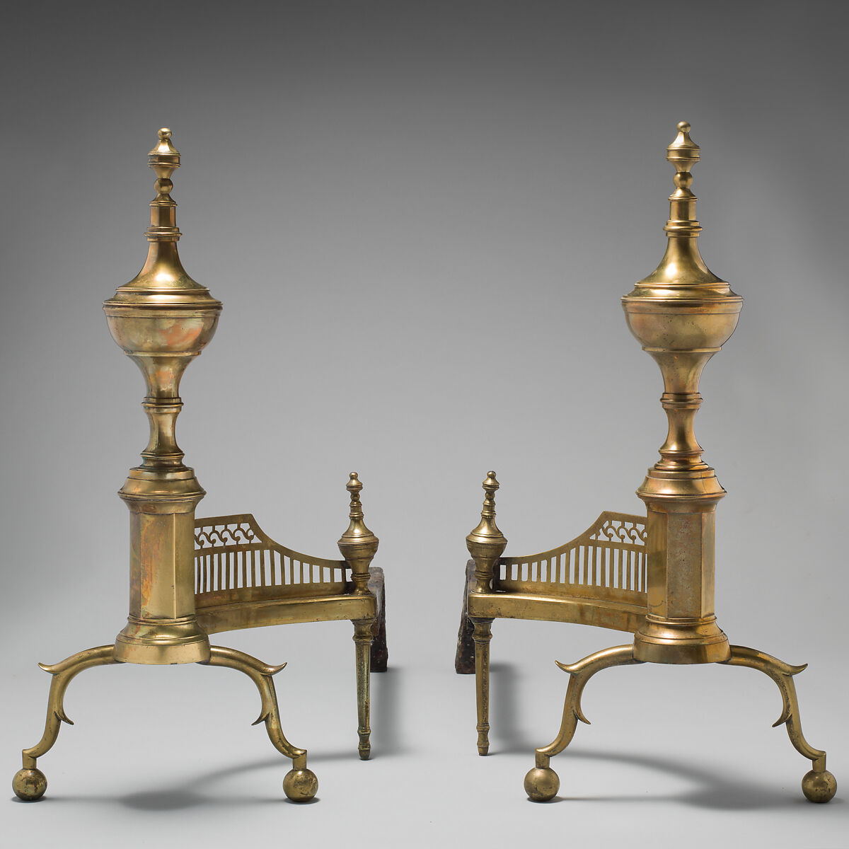 Pair of andirons, Brass, British 