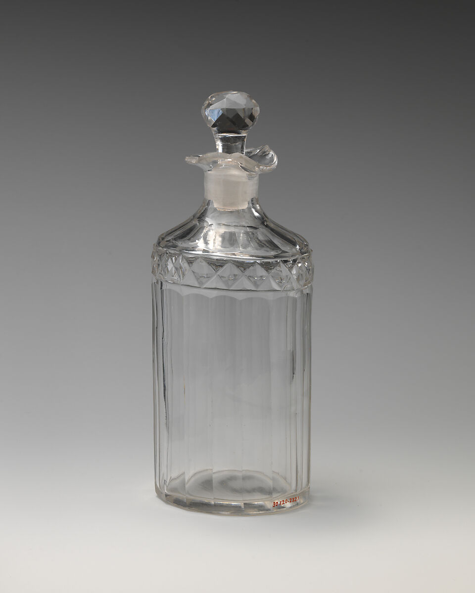 Liquor bottle with stopper (one of a pair), Glass, British or Irish 