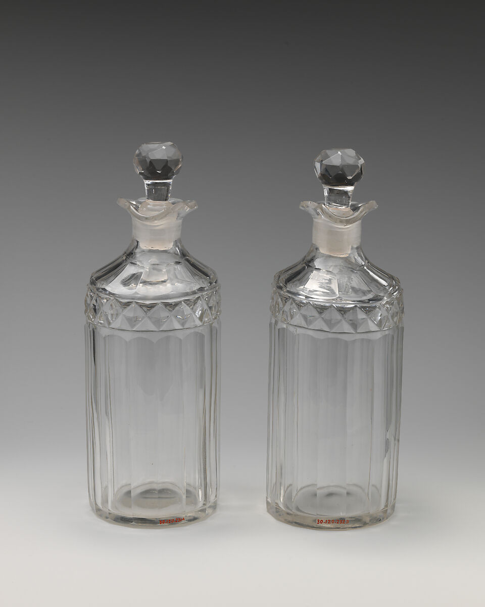 Liquor bottle with stopper (one of a pair), Glass, British or Irish