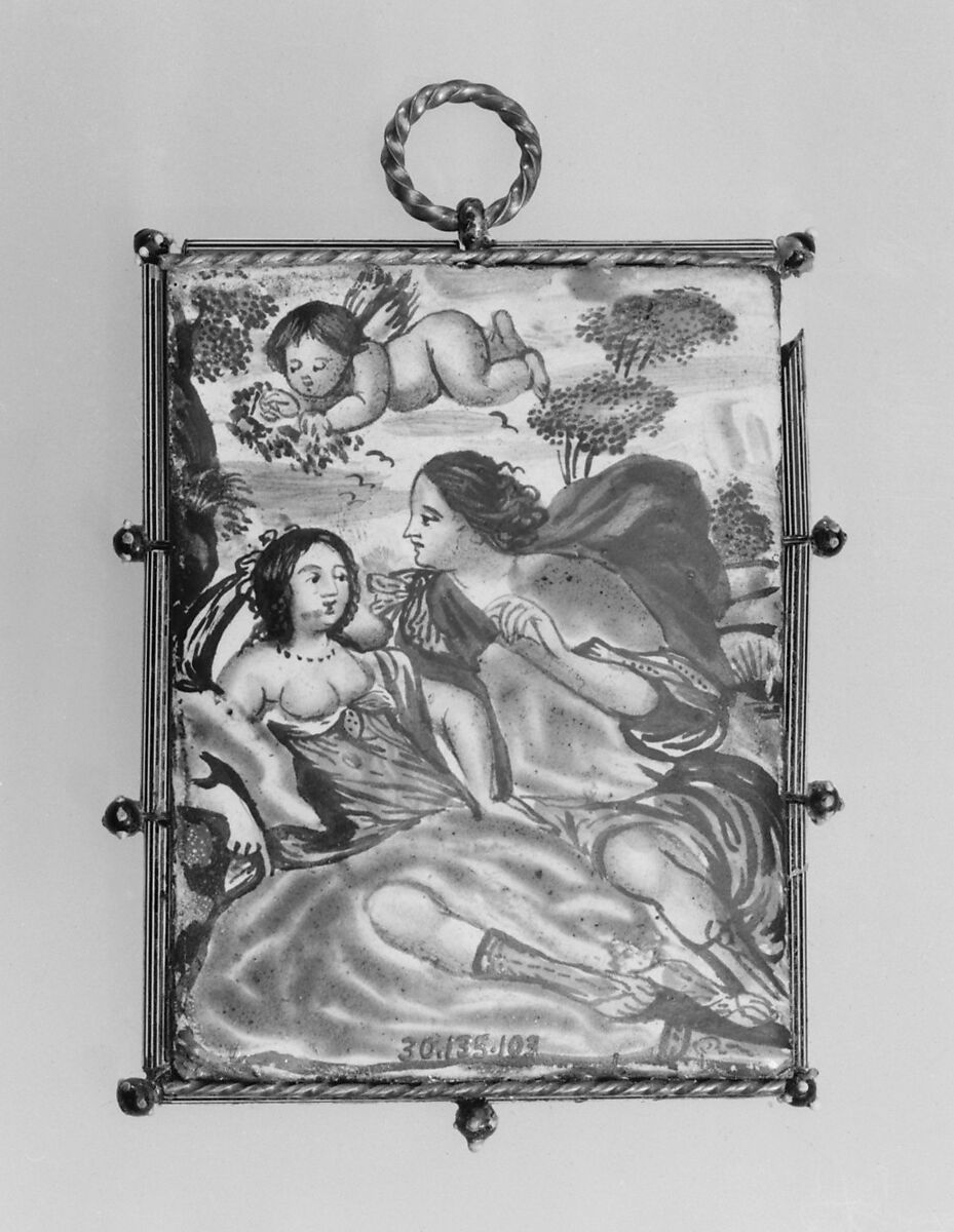 Mirror, Painted enamel on copper, Continental European 