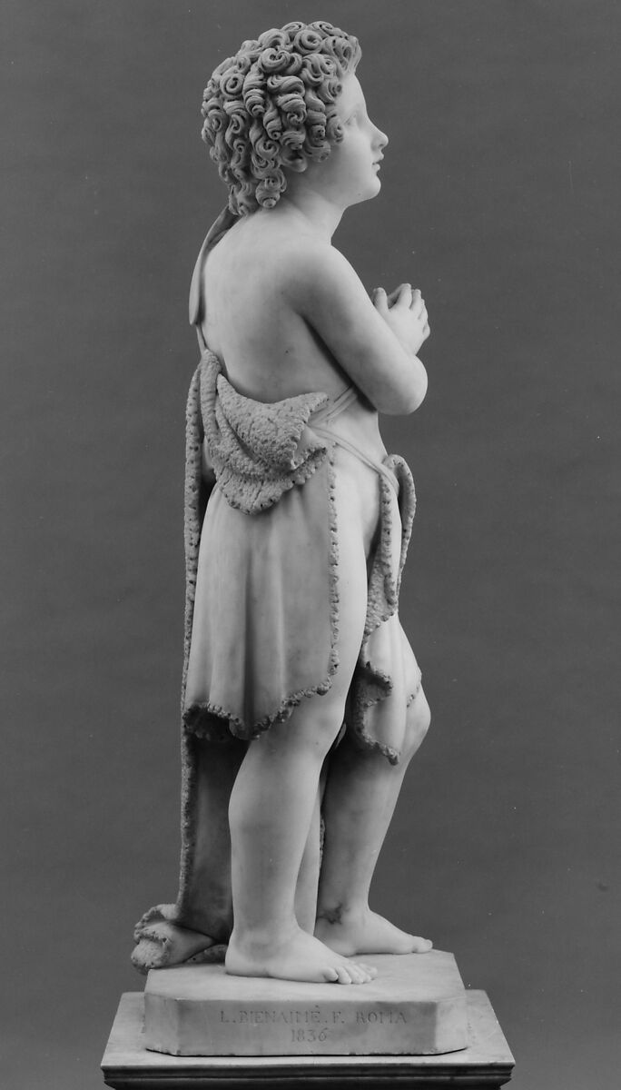 The Young St. John the Baptist, Luigi Bienaimé (Italian, Carrara 1795–1878 Rome), Marble, Italian, Rome