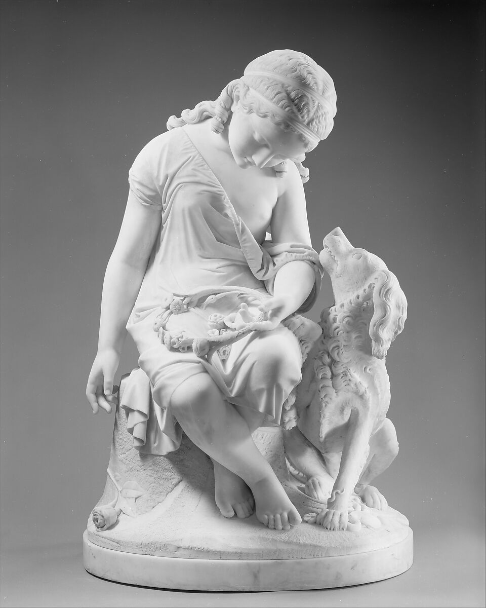 Innocence Protected by Fidelity, Giovanni Maria Benzoni (Italian, Songavazzo, near Clusone (Lombardy) 1809–1873 Rome), Marble, Italian, Rome 