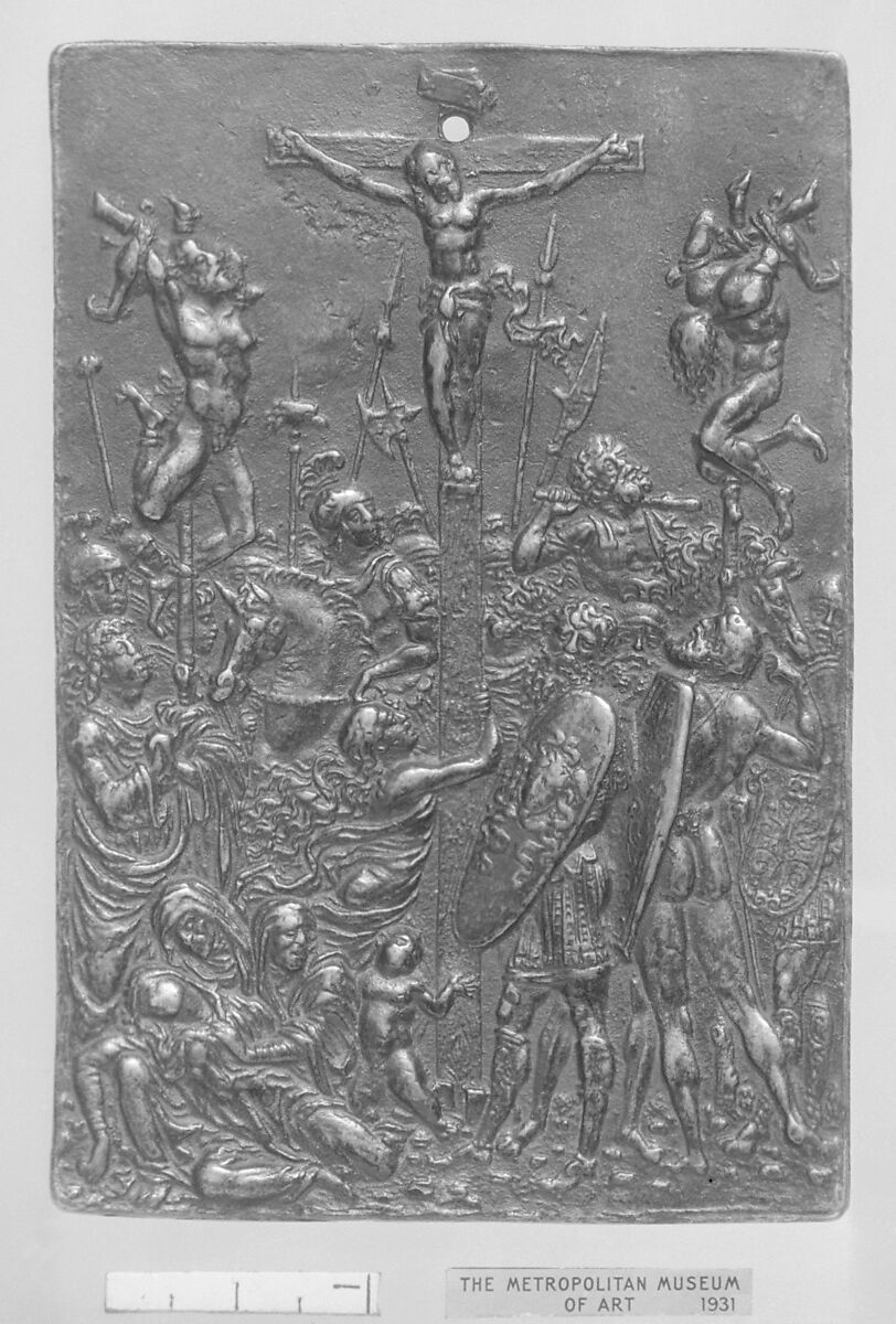 The Crucifixion, Moderno (Galeazzo Mondella) (Italian, Verona 1467–1528 Verona), Bronze, Italian 