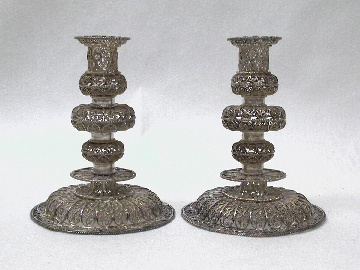 Miniature candlestick (one of a pair) (part of a set), Silver, Southern German 