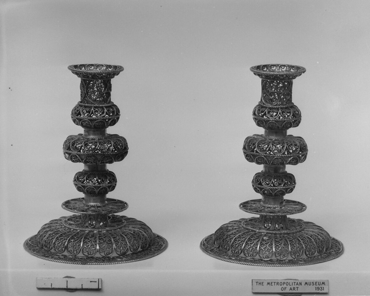 Miniature candlestick (one of a pair) (part of a set), Silver, Southern German 