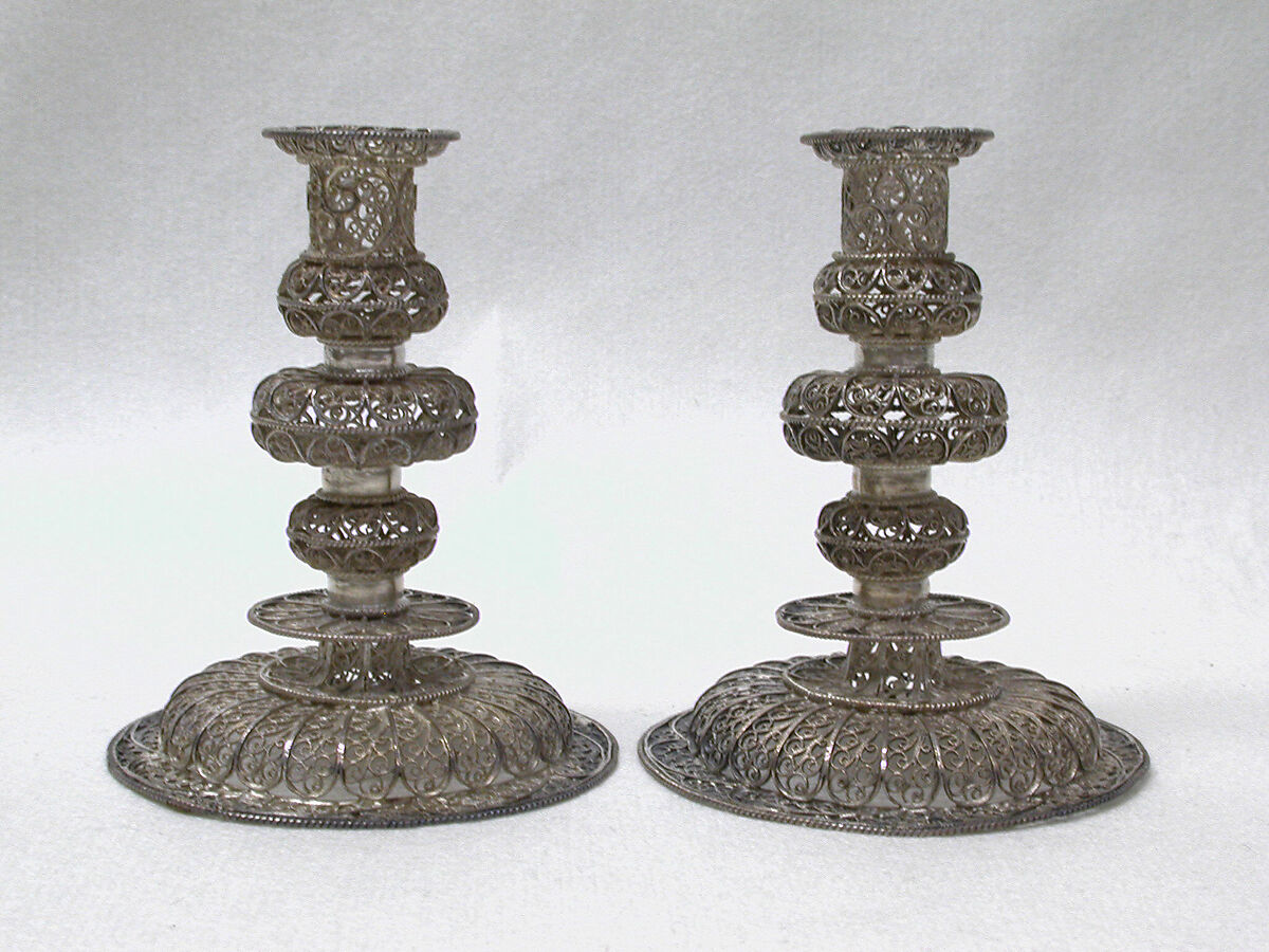 Miniature candlestick (one of a pair) (part of a set), Silver, Southern German