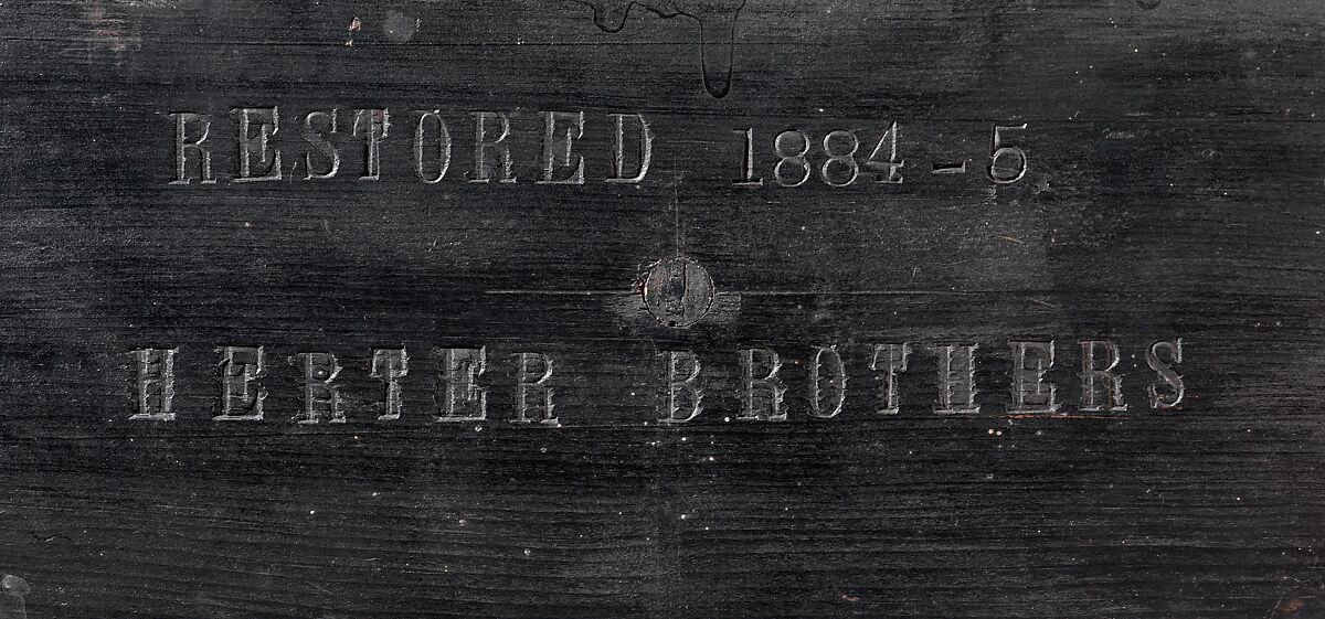 Cabinet, Oak and poplar wood veneered with ebony; ivory; stained ivory; bone, and various marquetry woods, including kingwood and amaranth; ebonized pearwood; gilt-bronze capitals and bases; plated-iron hardware, French, Paris