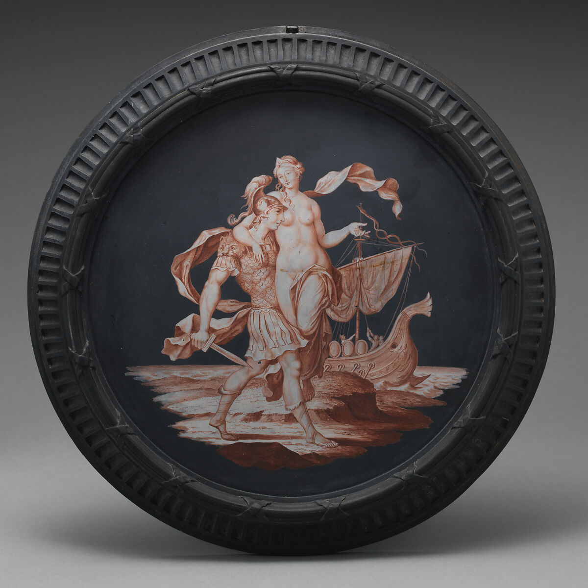 Rape of Helen, Josiah Wedgwood (British, Burslem, Stoke-on-Trent 1730–1795 Burslem, Stoke-on-Trent), Black basalt ware with "encaustic" decoration, British, Etruria, Staffordshire 