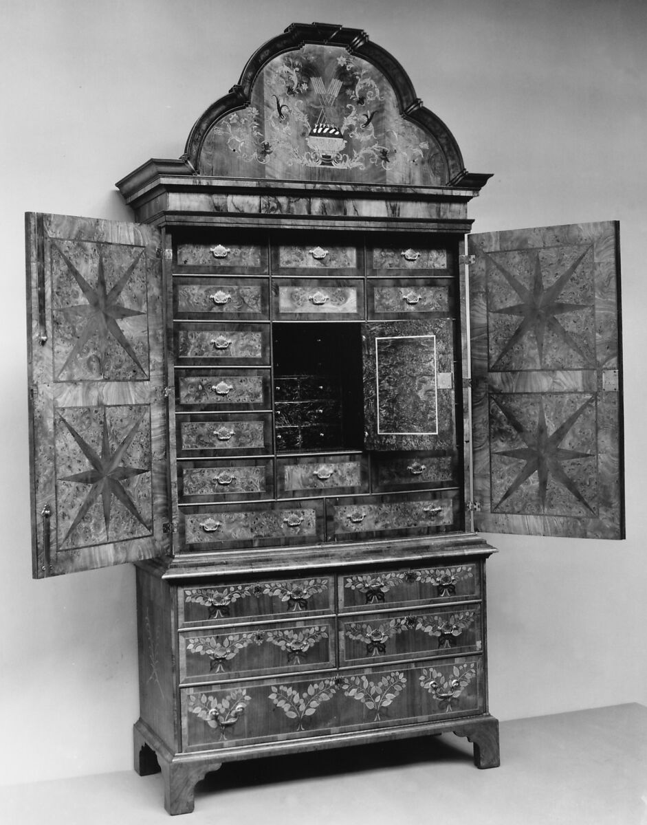Cabinet, Oak, walnut and various other woods, British