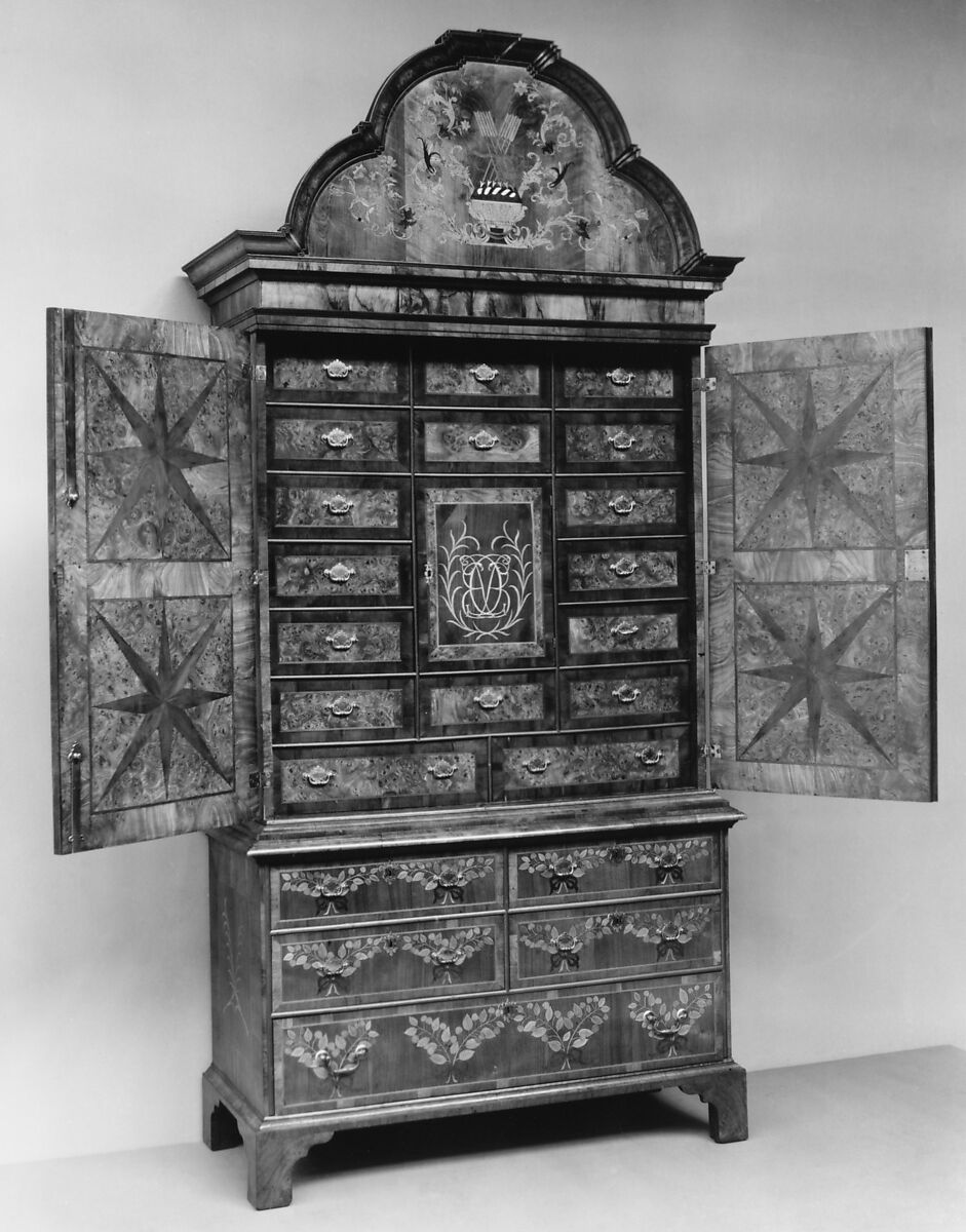 Cabinet, Oak, walnut and various other woods, British