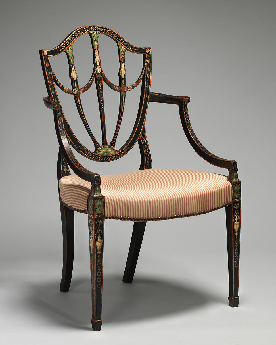 Pair of armchairs, Painted beechwood, British