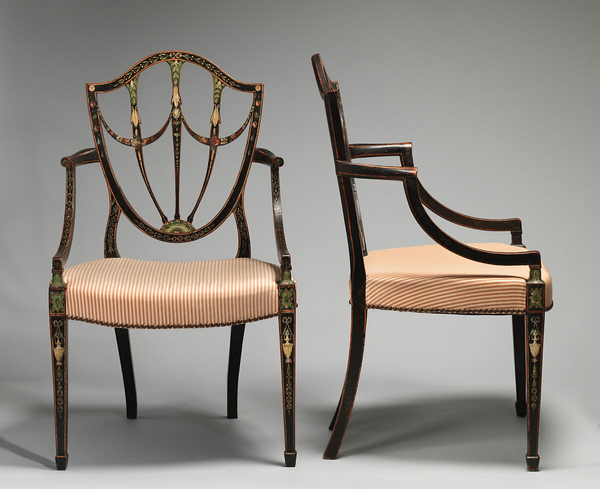 Pair of armchairs, Painted beechwood, British 