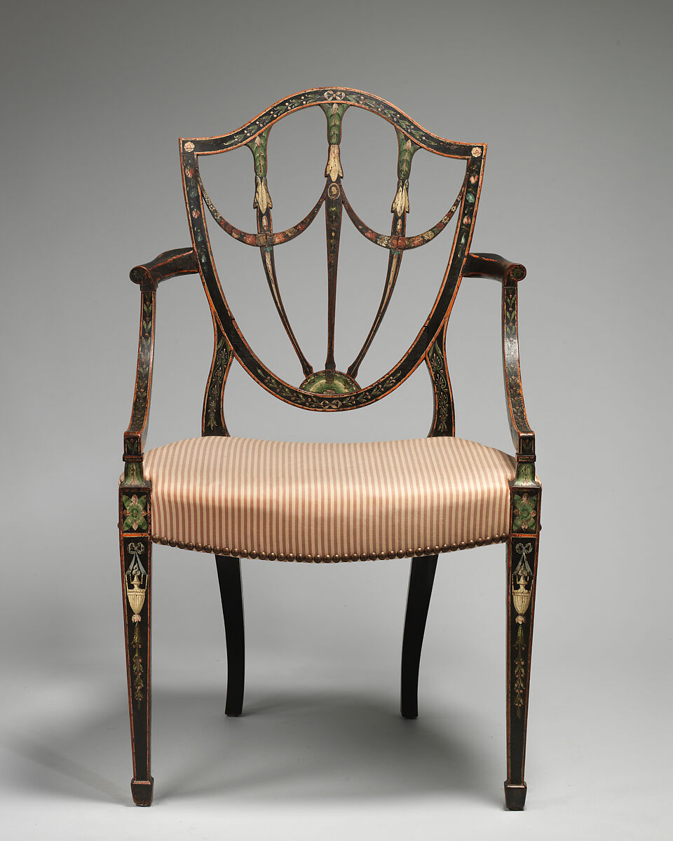 Pair of armchairs, Painted beechwood, British