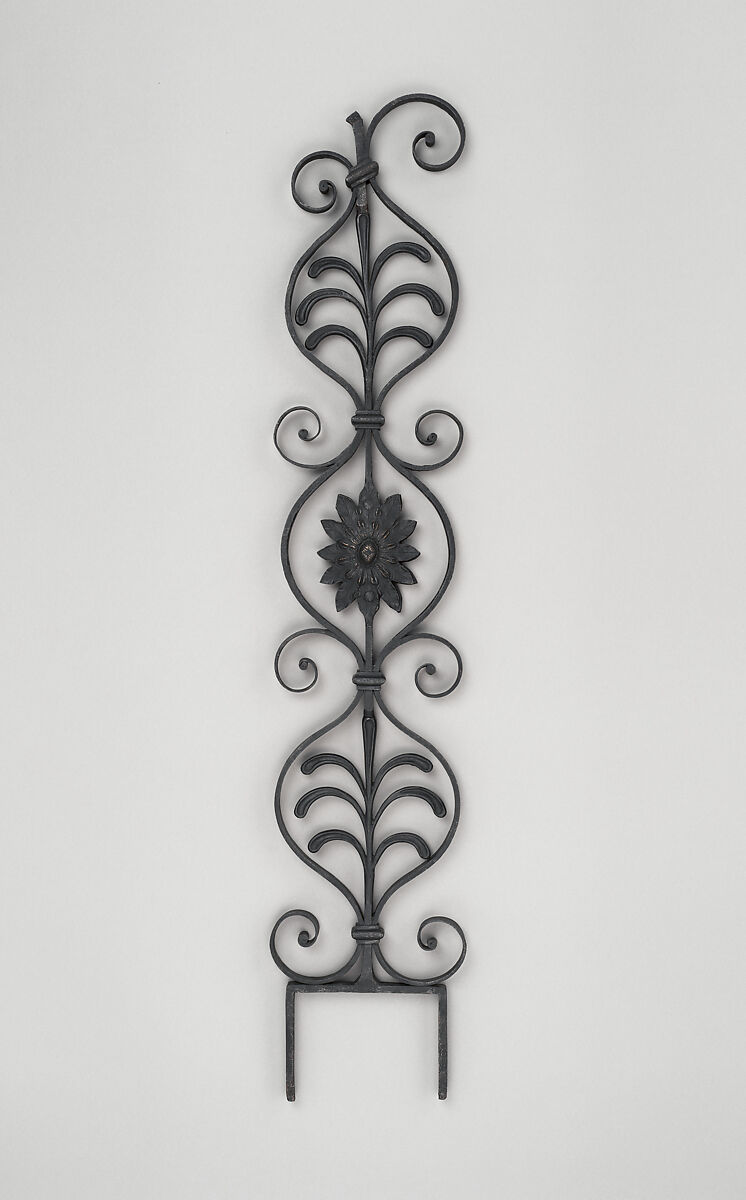 Iron baluster (one of a pair), Wrought iron, brass, British