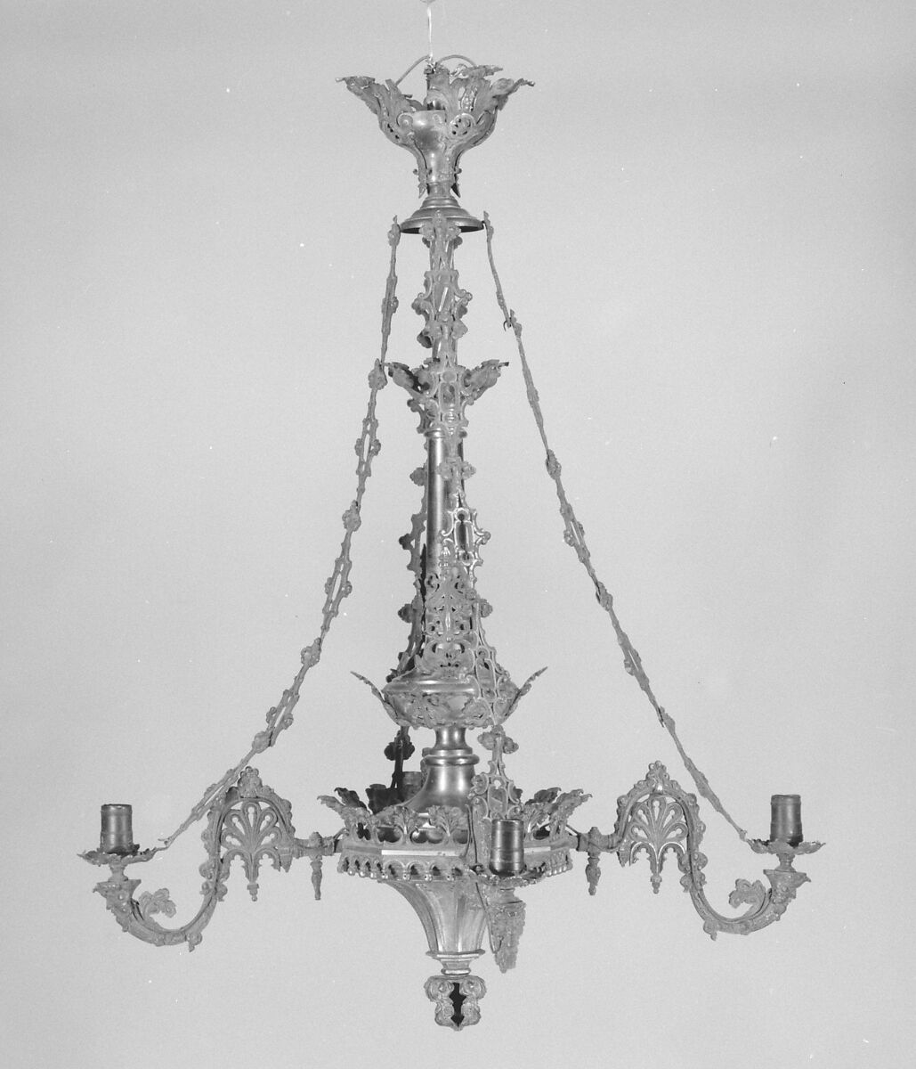 Chandelier, Attributed to Archer and Warner (American, Philadelphia, Pennsylvania), Bronze, brass, American 
