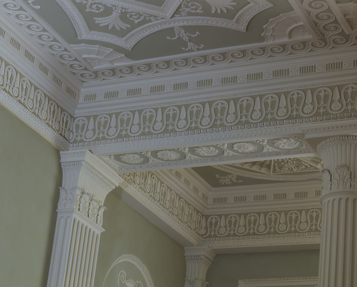 Dining room from Lansdowne House, After a design by Robert Adam (British, Kirkcaldy, Scotland 1728–1792 London), Wood, plaster, stone, British