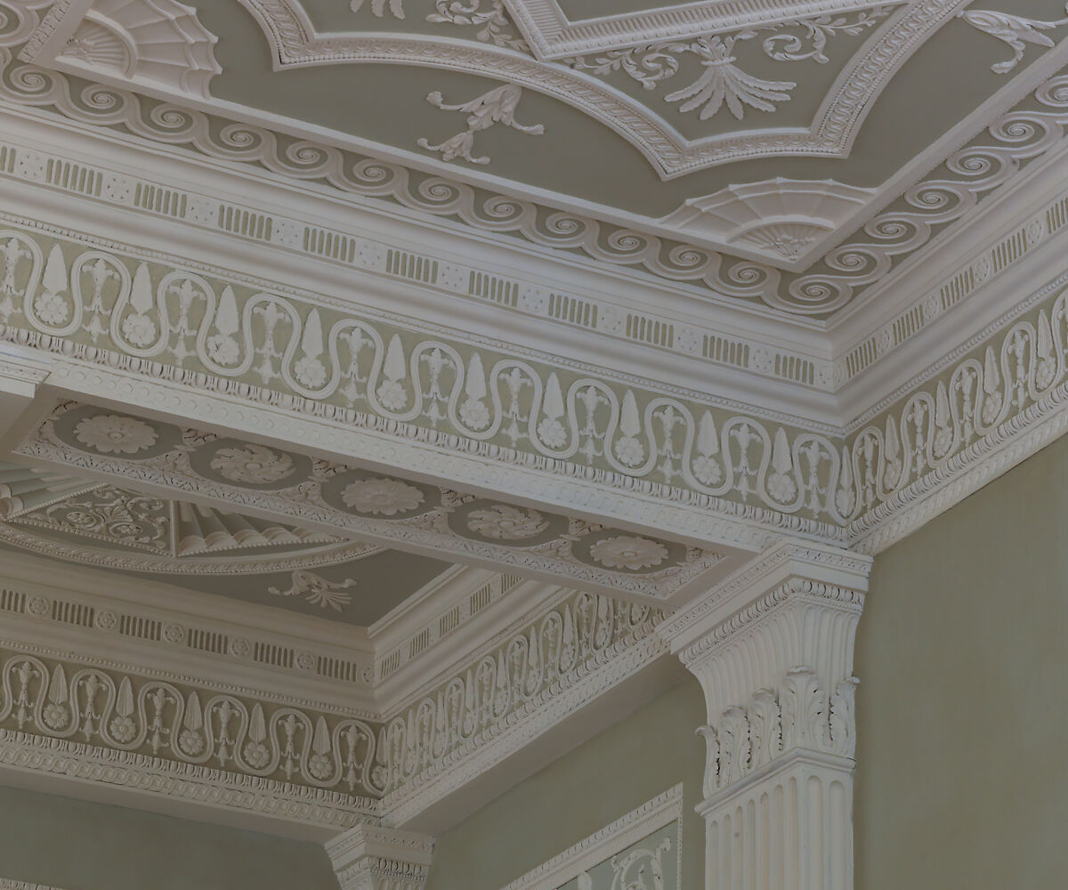 Dining room from Lansdowne House, After a design by Robert Adam (British, Kirkcaldy, Scotland 1728–1792 London), Wood, plaster, stone, British