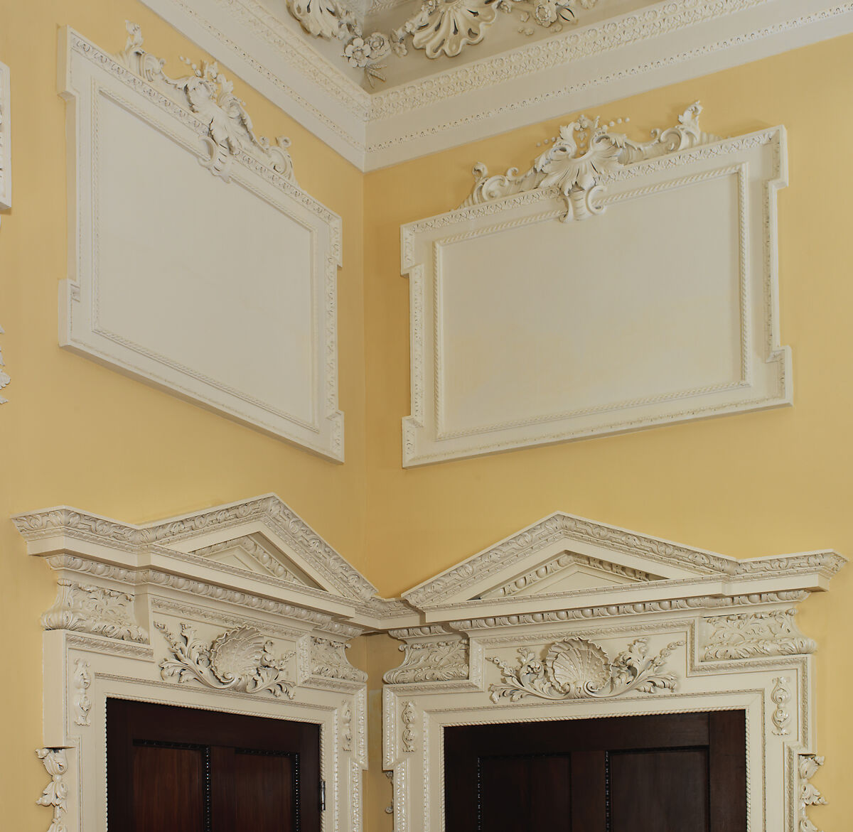 Dining room from Kirtlington Park, John Sanderson (active from ca. 1730–died 1774), Wood, plaster, marble, British, Oxfordshire