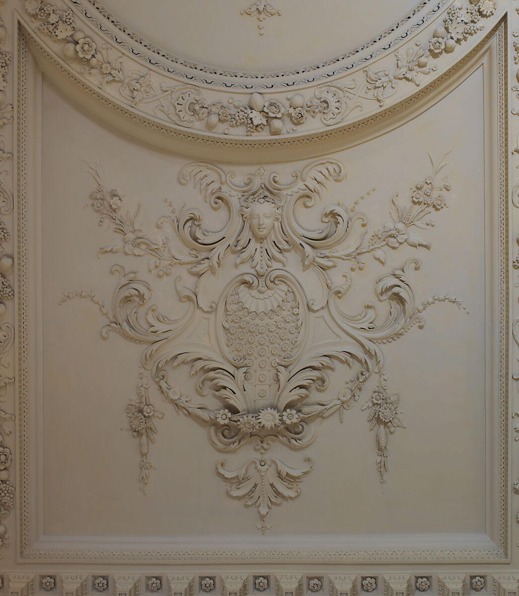 Dining room from Kirtlington Park, John Sanderson (active from ca. 1730–died 1774), Wood, plaster, marble, British, Oxfordshire