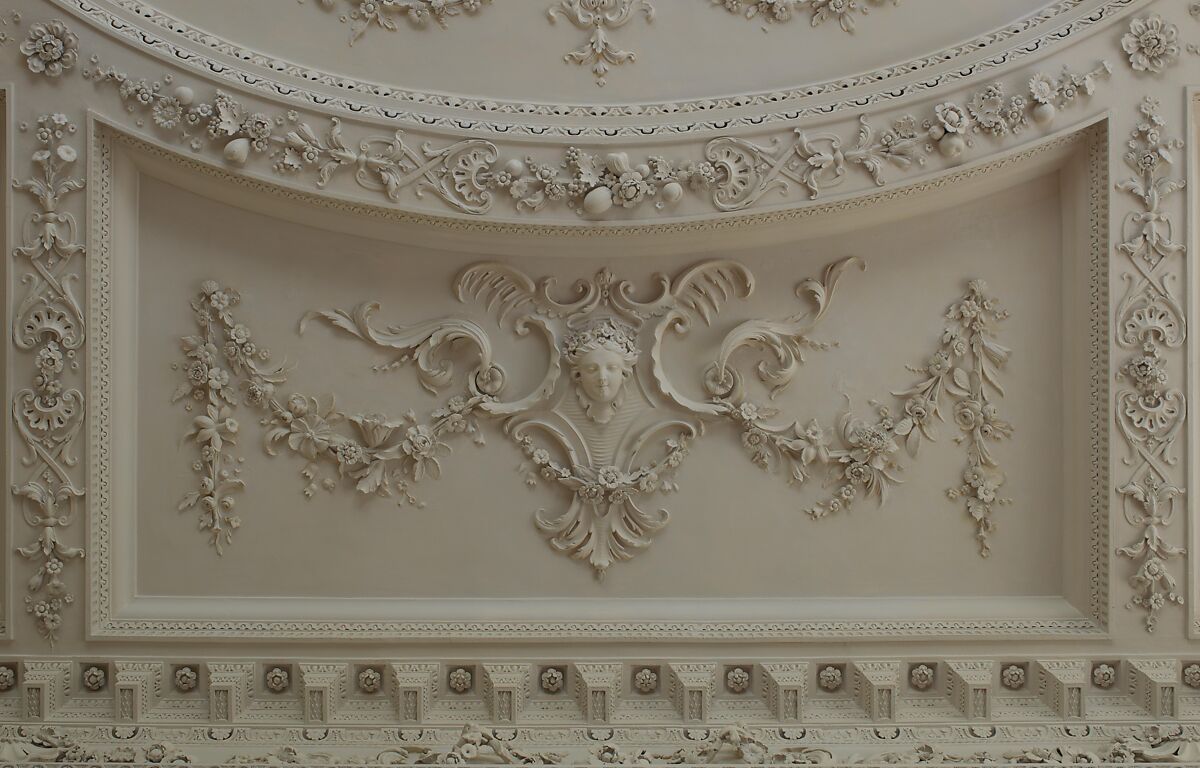Dining room from Kirtlington Park, John Sanderson (active from ca. 1730–died 1774), Wood, plaster, marble, British, Oxfordshire