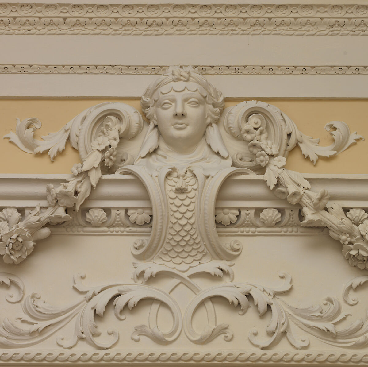 Dining room from Kirtlington Park, John Sanderson (active from ca. 1730–died 1774), Wood, plaster, marble, British, Oxfordshire