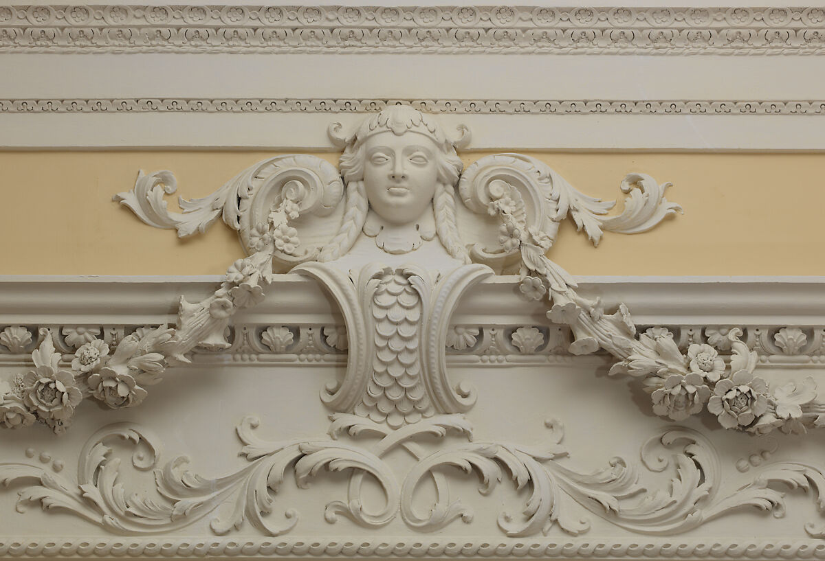 Dining room from Kirtlington Park, John Sanderson (active from ca. 1730–died 1774), Wood, plaster, marble, British, Oxfordshire