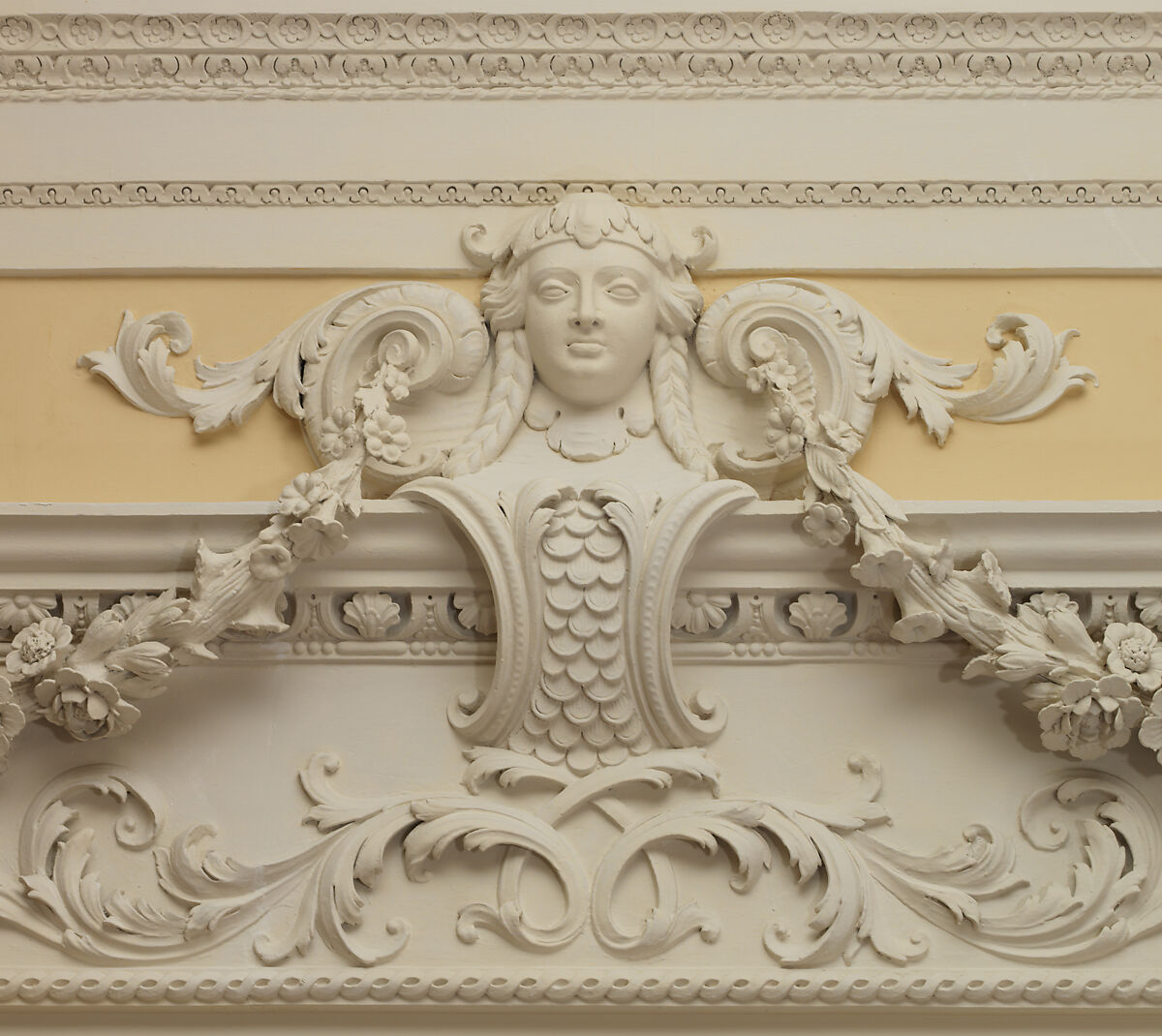 Dining room from Kirtlington Park, John Sanderson (active from ca. 1730–died 1774), Wood, plaster, marble, British, Oxfordshire
