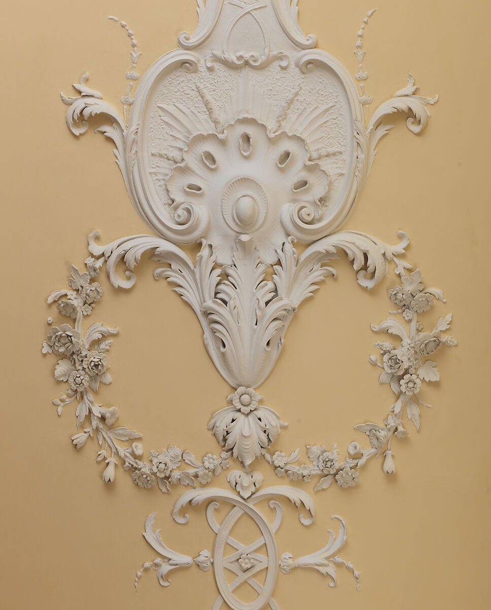 Dining room from Kirtlington Park, John Sanderson (active from ca. 1730–died 1774), Wood, plaster, marble, British, Oxfordshire