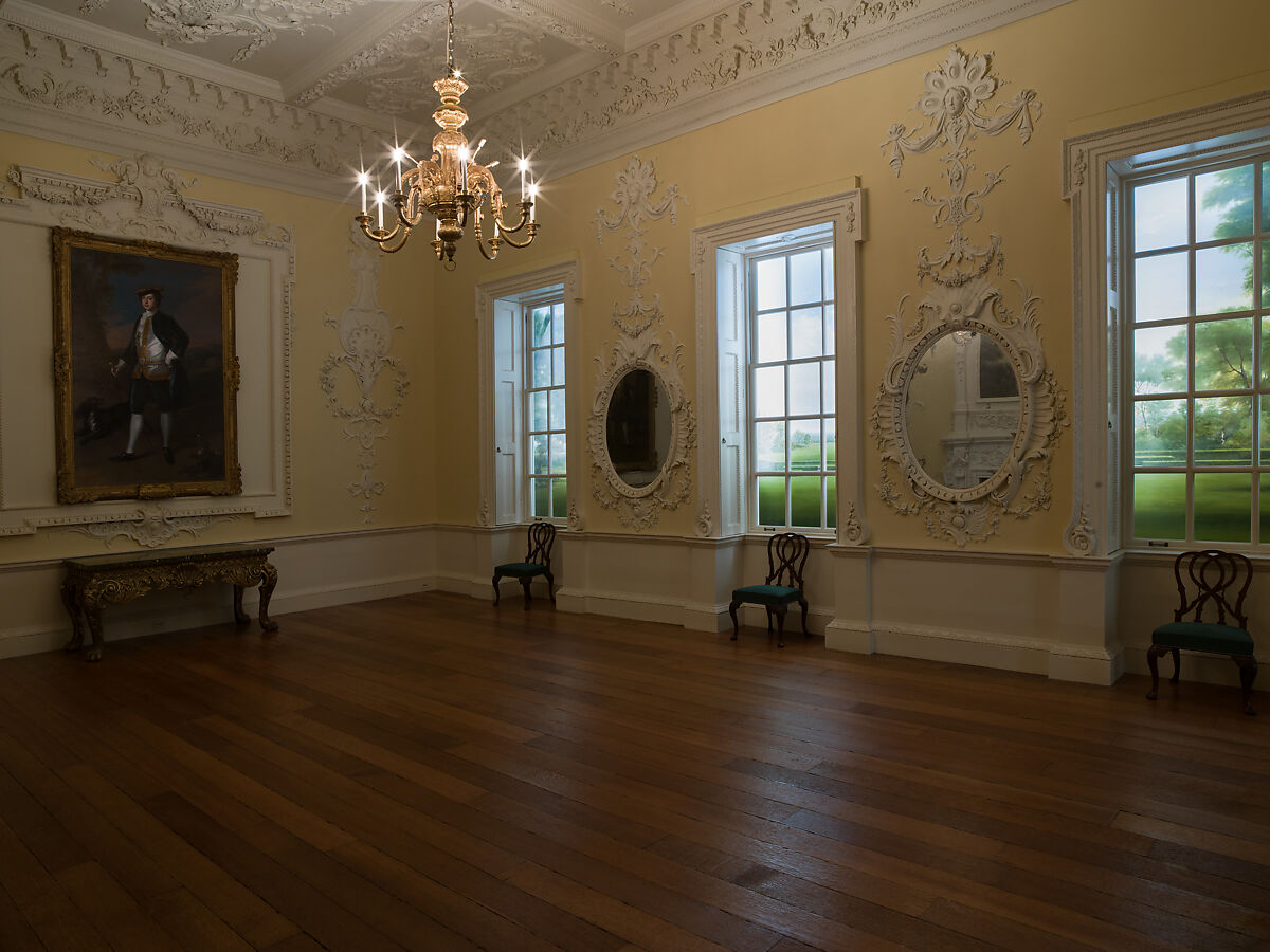 Dining room from Kirtlington Park, John Sanderson (active from ca. 1730–died 1774), Wood, plaster, marble, British, Oxfordshire 