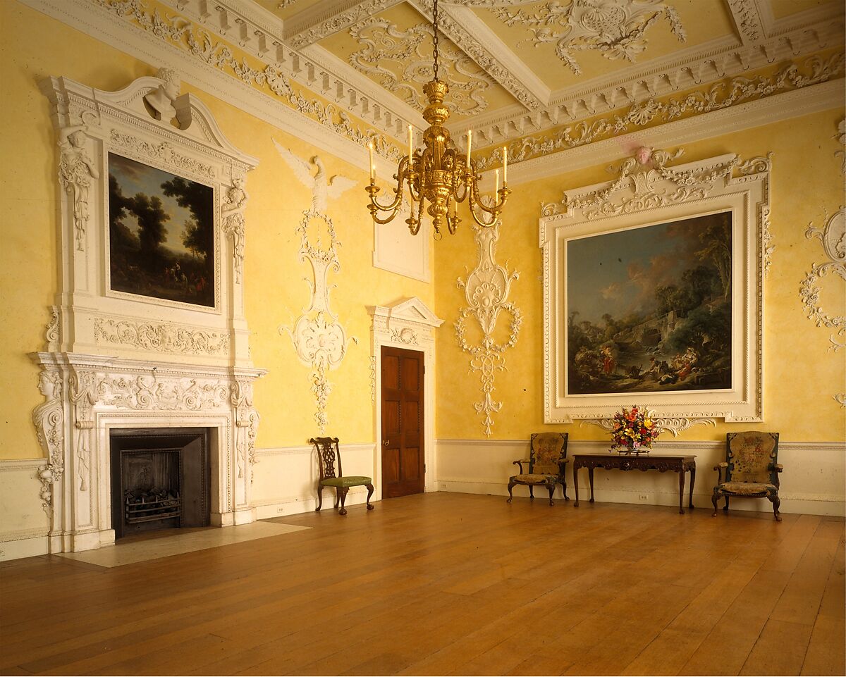 Dining room from Kirtlington Park, John Sanderson (active from ca. 1730–died 1774), Wood, plaster, marble, British, Oxfordshire