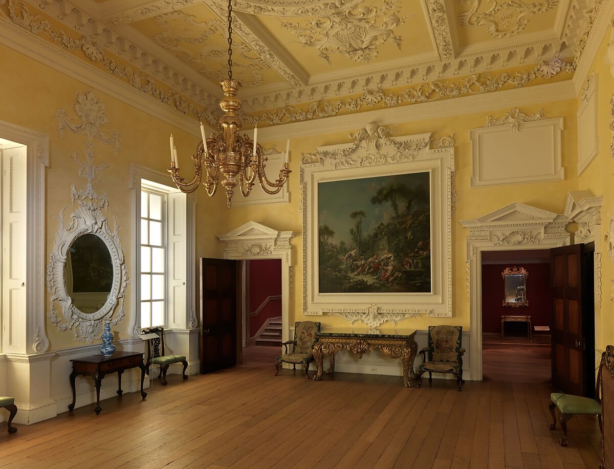 Dining room from Kirtlington Park, John Sanderson (active from ca. 1730–died 1774), Wood, plaster, marble, British, Oxfordshire