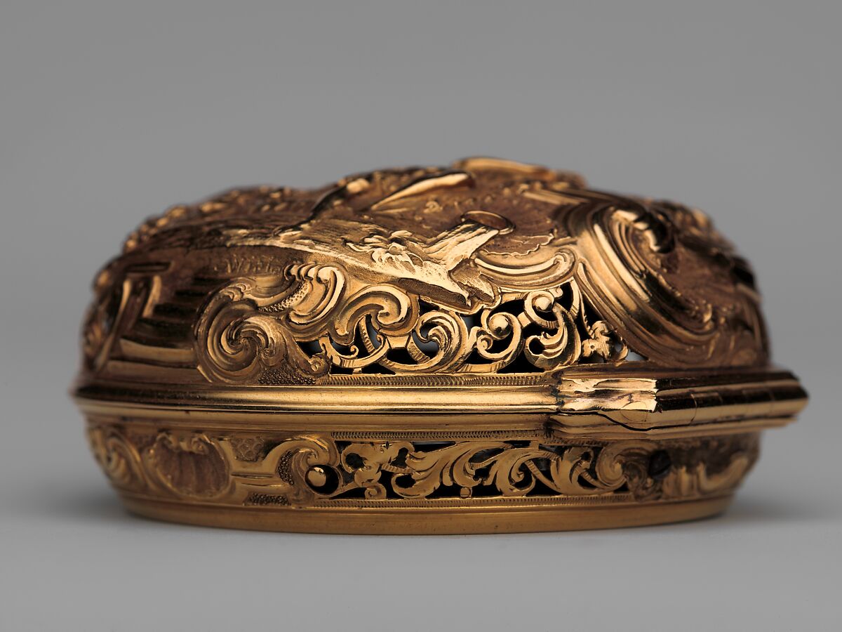 Pair-case watch with repeating mechanism, Watchmaker: Charles Cabrier II (British, act. 1719–d. 1776), Outer case: gold; Inner case: pierced and engraved gold; Dial: white enamel, British, London