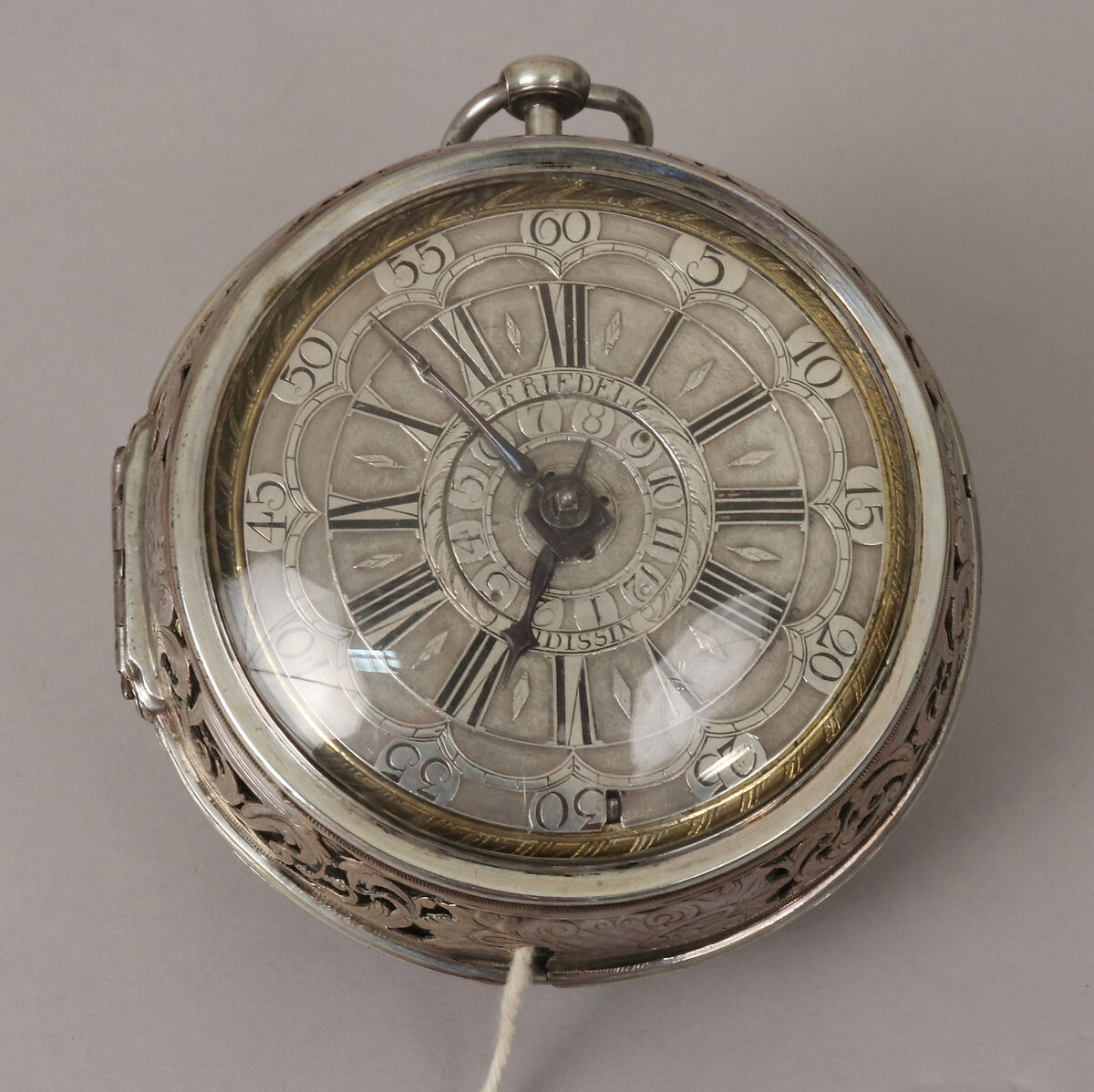 Watch clock, Watchmaker: Johann Gottfried Kriedel (German, 1702–1757), Silver, brass, steel, German, Bautzen 