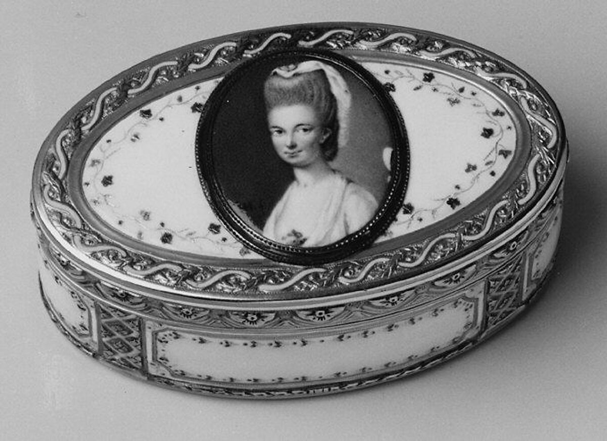 Snuffbox with portrait of a woman, Nicolas Marguerit (master 1763, active1790), Gold, enamel, French, Paris