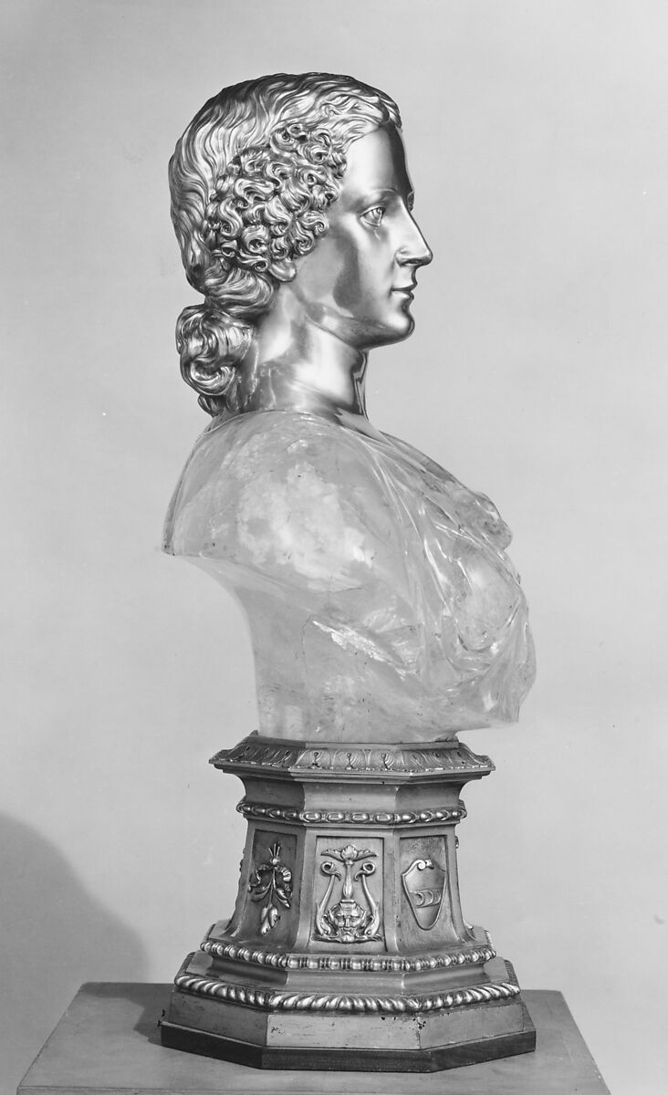 Laudomia de' Medici, Head: silver-gilt (cast, probably repoussé); torso: crystal; plinth: cast silver, Italian or French
