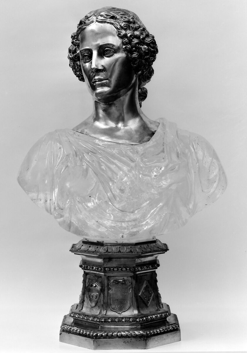 Laudomia de' Medici, Head: silver-gilt (cast, probably repoussé); torso: crystal; plinth: cast silver, Italian or French