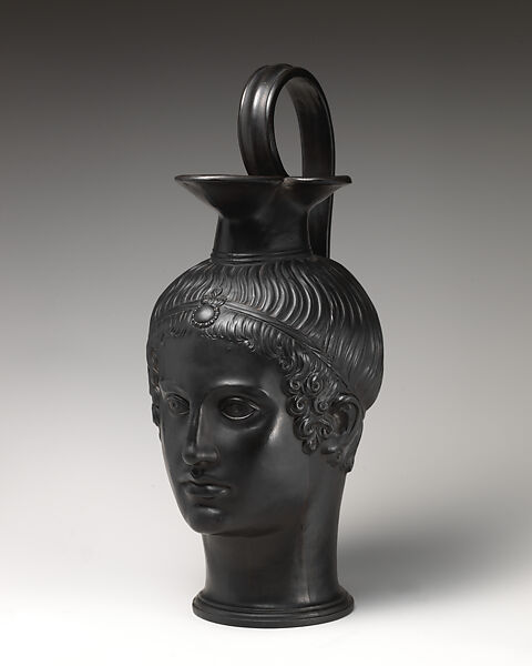 Jug in the form of a young man's head, Josiah Wedgwood and Sons (British, Etruria, Staffordshire, 1759–present), Black basalt ware, British, Etruria, Staffordshire