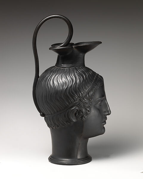 Jug in the form of a young man's head, Josiah Wedgwood and Sons (British, Etruria, Staffordshire, 1759–present), Black basalt ware, British, Etruria, Staffordshire 